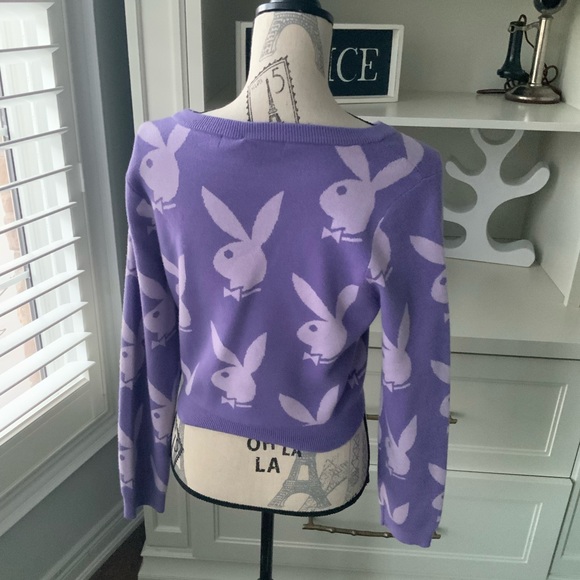 PLAYBOY Purple Knit Graphic Sweater Women’s Size Small - Picture 7 of 12